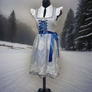 New XL Oktoberfest Powder Blue Lace Dirndl Dress Bavarian German Trachten